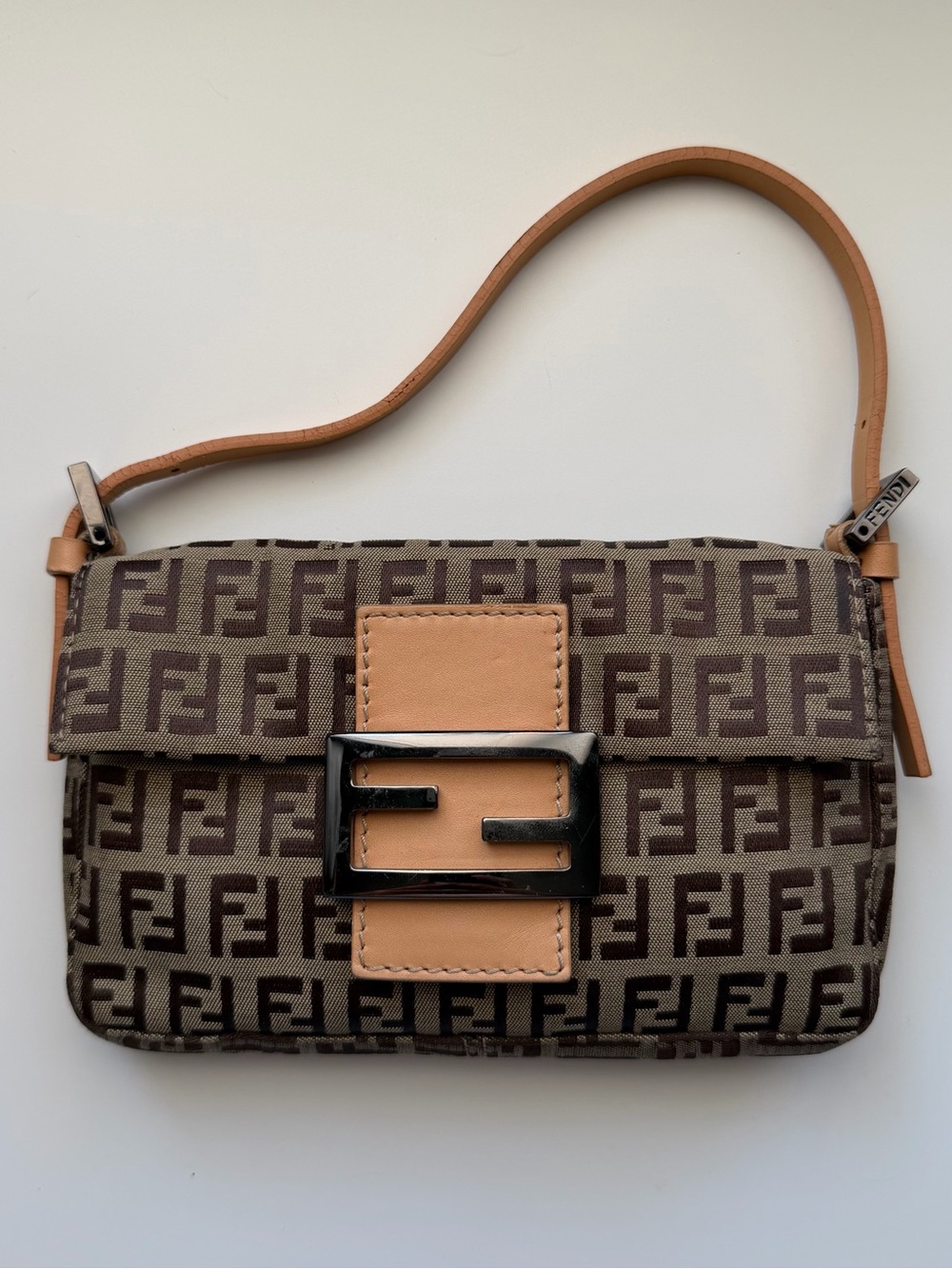 Fendi Tan Zuchinno Canvas Mini Baguette Shoulder Bag